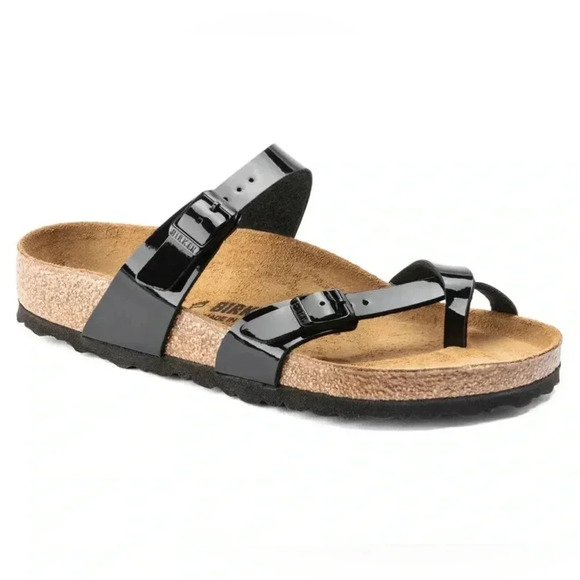 Birkenstock Shoes - Birkenstock black patent leather Adjustable Slide Sandals size 40-9